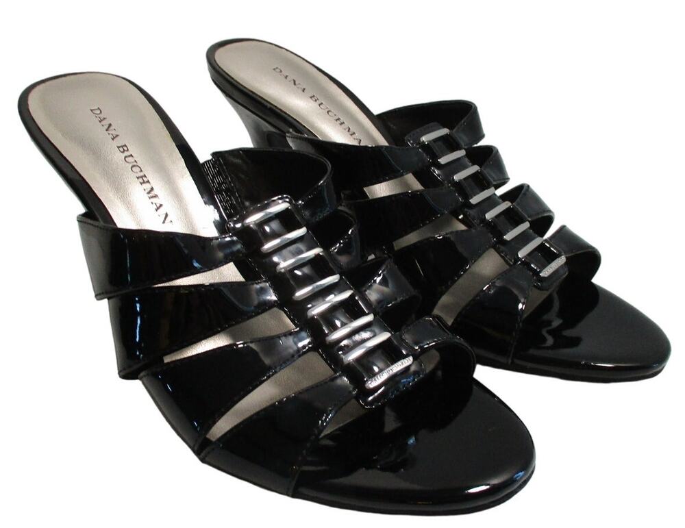 Dana Buchman Women's Tabitha Black Patent Slide High Heel Sandals Size 8.5M